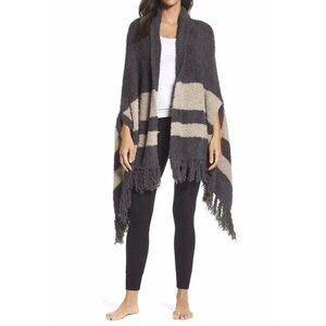 Barefoot Dreams CozyChic Women One Size Malibu Wrap Gray Coastal Lounge Fringe